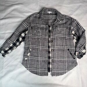 Womens Plaid Flannel Shacket Black White Houndstooth Buffalo Checkered‎ Small